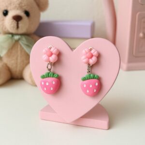 brinco de pressão infantil rosa diferente morango com flor ss