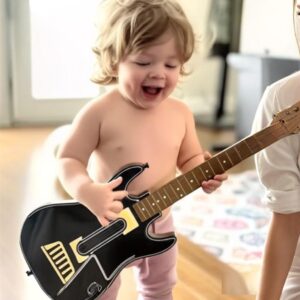 guitarra infantil preta com alça e som 65cm 78